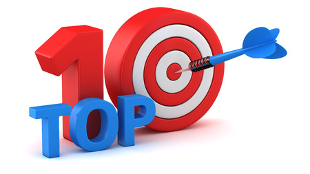 Word Top 10 with dartboard on white backgroundの写真素材