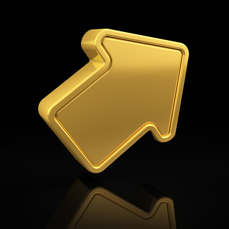 Golden arrow on black with reflectionの写真素材