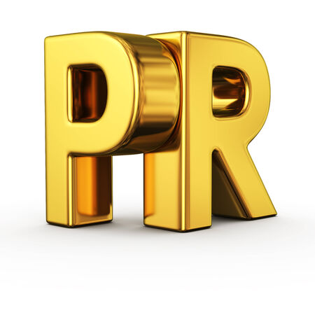 Big gold letters PR on white backgroundの写真素材