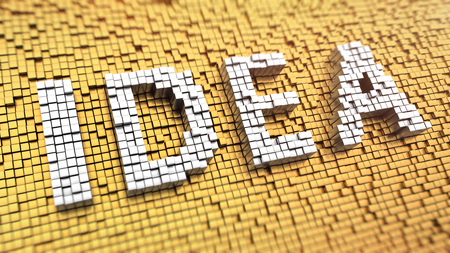 Pixelated word IDEA made from cubes, mosaic patternの写真素材