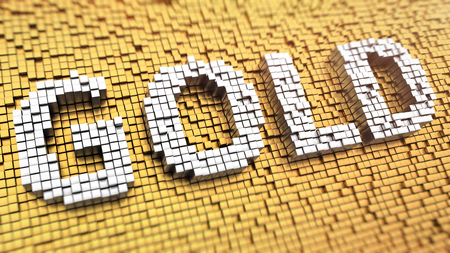 Pixelated word GOLD made from cubes, mosaic patternの写真素材