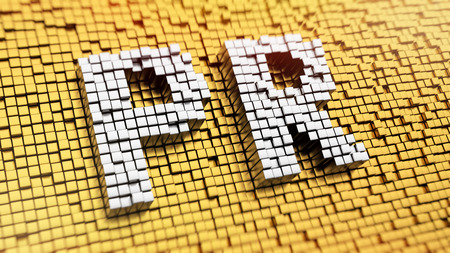 Pixelated acronym PR made from cubes, mosaic patternの写真素材