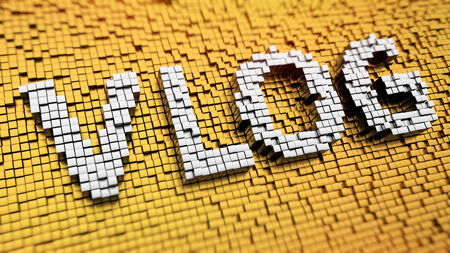 Pixelated word VLOG made from cubes, mosaic patternの写真素材