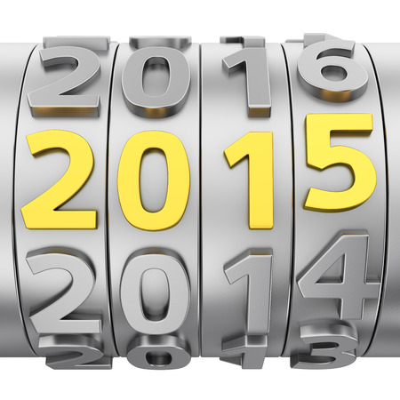 Metal counter roll of years and golden 2015 number isolated