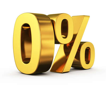 Big gold zero percent sign on white backgroundの写真素材