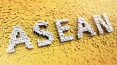 Pixelated acronym ASEAN made from cubes, mosaic patternの写真素材