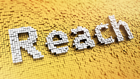 Pixelated word REACH made from cubes, mosaic patternの写真素材