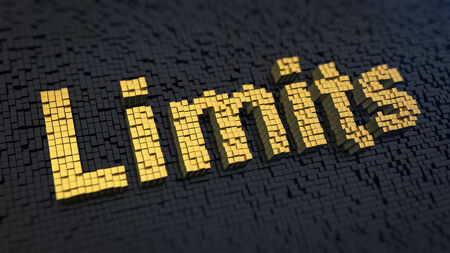 Word \'Limits\' of the yellow square pixels on a black matrix backgroundの写真素材