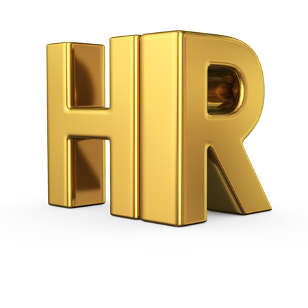 Big gold letters HR isolated on white background. Human resources departmentの写真素材