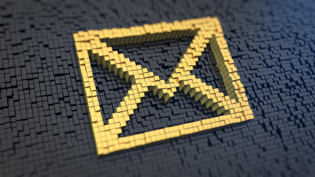 Envelope symbol of the yellow square pixels on a black matrix background. の写真素材