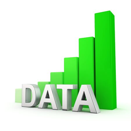 Green bar graph of Data on white. Growth and development concept.の写真素材