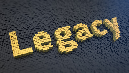 Word 'Legacy' of the yellow square pixels on a black matrix backgroundの写真素材