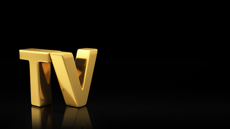 Gold acronym TV on black background with reflection and copyspace. Good for slide with textの写真素材
