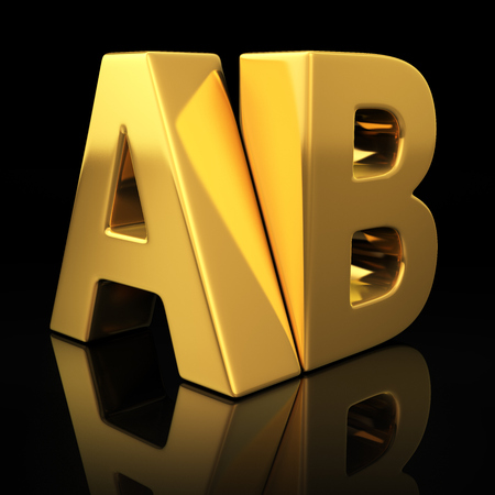 AB letters on black background with reflection. Split test versions conceptの写真素材