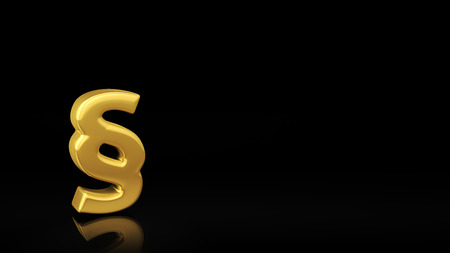 Gold paragraph symbol on black background with reflection and copyspace. Good for slide with textの写真素材