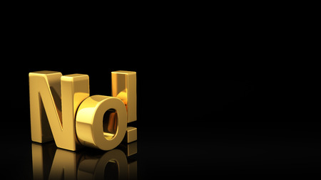 Gold word No! on black background with reflection and copyspace. の写真素材