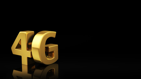 Gold acronym 4G on black background with reflection and copyspace. Good for slide with textの写真素材