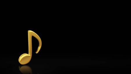 Gold symbol of music note on black background with reflection and copyspace. Good for slide with textの写真素材