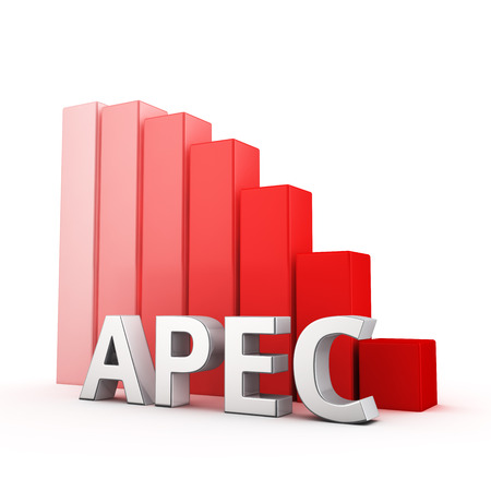 Moving down red bar graph of APEC on whiteの写真素材