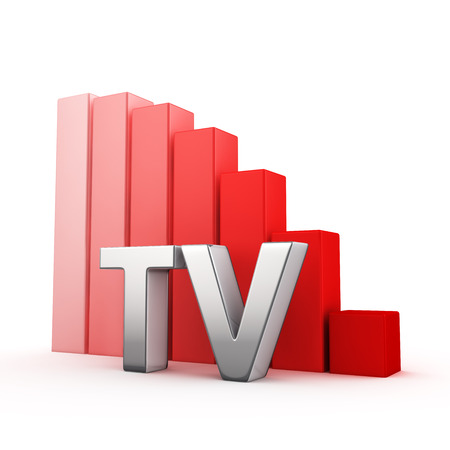 Moving down red bar graph of TV on white. Television decrease concept.の写真素材