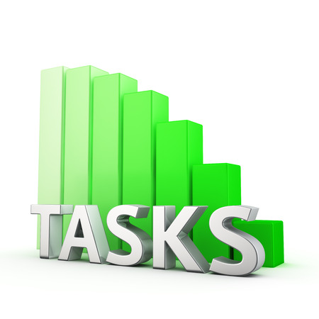 Moving down green bar graph of Tasks on white. Tasks tension reduction concept.の写真素材