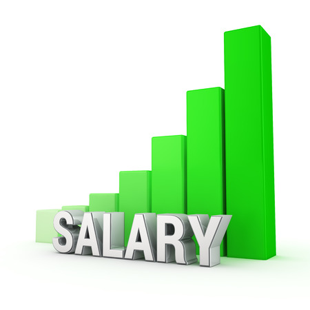 Word Salary against the green rising graph. 3D illustration imageの写真素材