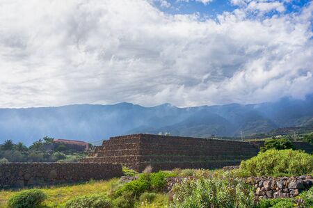 View to Guimar Pyramids valley. Remnants of a Guanche ancient civilization, Tenerife, Canary Islandsの写真素材