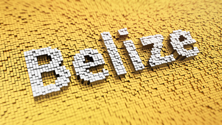 Belize headline. Pixelated word Belize made from matrix mosaic cubes. 3D illustration imageの写真素材