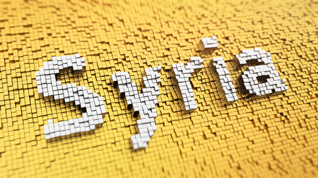 Syria headline. Pixelated word Syria made from matrix mosaic cubes. 3D illustration imageの写真素材