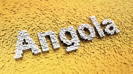 Angola headline. Pixelated word Angola made from matrix mosaic cubes. 3D illustration imageの写真素材