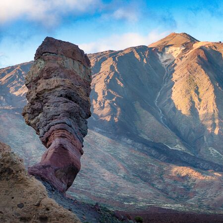 Famous landmark Finger of God and Teide peak at sunset, Tenerife, Canary Islandsの写真素材