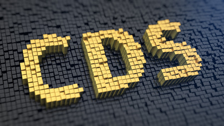 Credit default swap. Acronym CDS of the yellow square pixels on a black matrix background. 3D illustration graphicsの写真素材