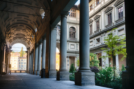 Florence, Italy - Aipril 29, 2016: Uffizi gallery in Florence, Italy. It is one of the oldest and most famous art museums of Europe.のeditorial素材