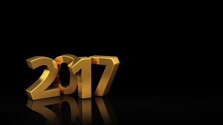 Shiny gold digits of year 2017 on black background with copyspace for custom text. 3D illustrationの写真素材