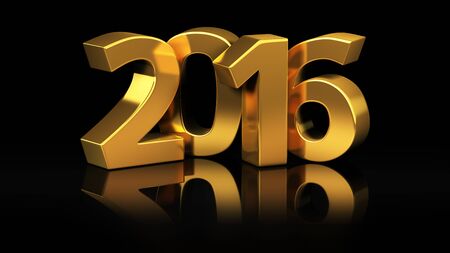 Shiny gold digits of year 2016 on black background. 3D illustration