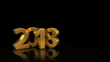 Shiny gold digits of year 2018 on black background with copyspace for custom text. 3D illustrationの写真素材