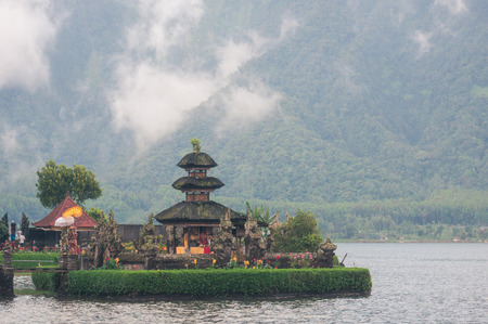 Pura Ulun Danu temple on the Bratan lake - the famous tourist attraction on Bali, Indonesiaの写真素材