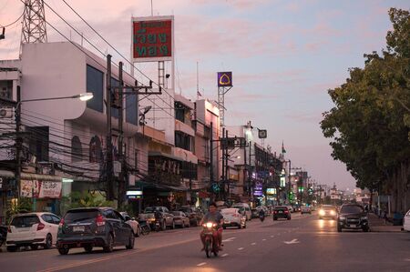 KRABI TOWN, THAILAND - JANUARY 11, 2017: Left-hand traffic in the road of Krabi town in Thailandのeditorial素材