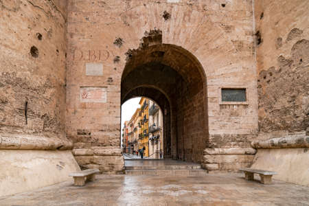 Valencia, Spain - October 28, 2019: Torres de Quart - the western city gate of Valencia old town.のeditorial素材