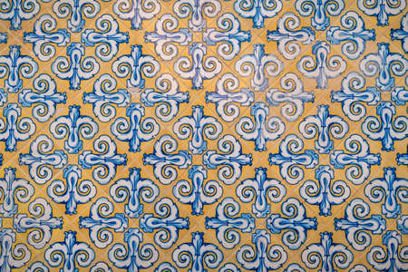 Colorful tiles with floral design on the wall of Mercado Central, Valencia, Spain. Arabesque background.の写真素材