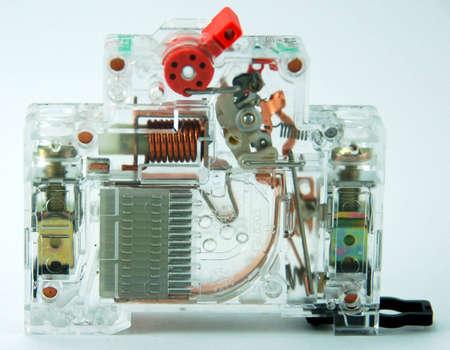 a transparent circuit breaker showing the internal componetsの写真素材
