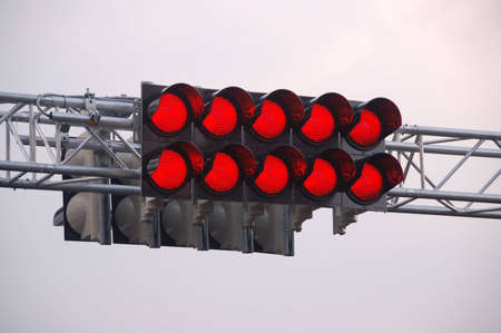 race track starting lights with eight lightsの写真素材