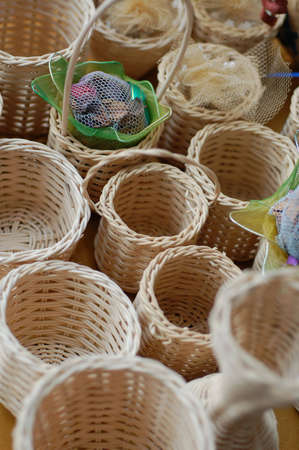 many mini baskets grouped together ready for saleの写真素材