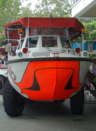 a tourist amphibian vehicle with bright color designの写真素材