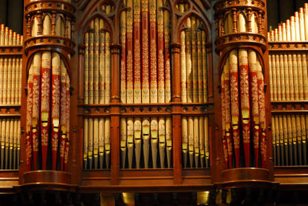 pipe organ of an old church showing details and pipeworksの写真素材