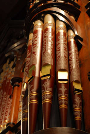 pipe organ of an old church showing details and pipeworksの写真素材