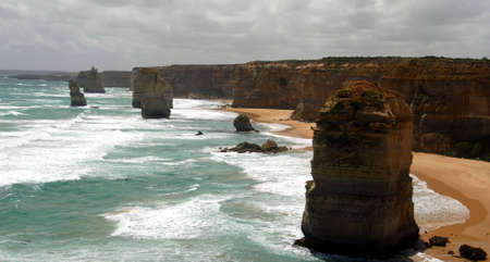 lime stone coast showing rock stack named, the twelve apostles in Victoria, Australiaの写真素材