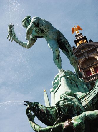 Detail of Brabo fountain in Antwerpの写真素材