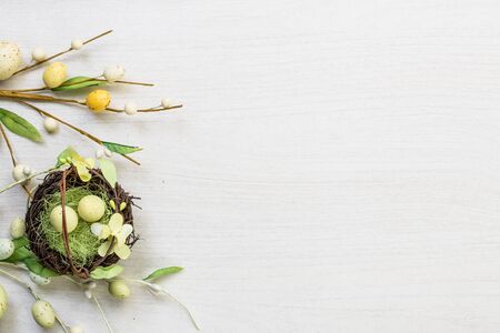 Easter spring eggs on white background texture