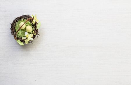 Easter spring eggs on white background textureの写真素材